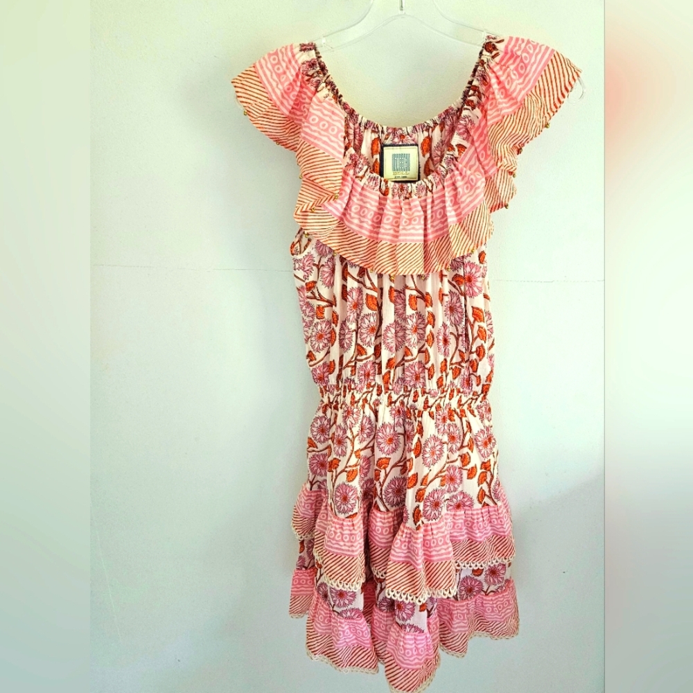 Bell By Alicia Bell Silk Orange Pink Floral Mini Dress